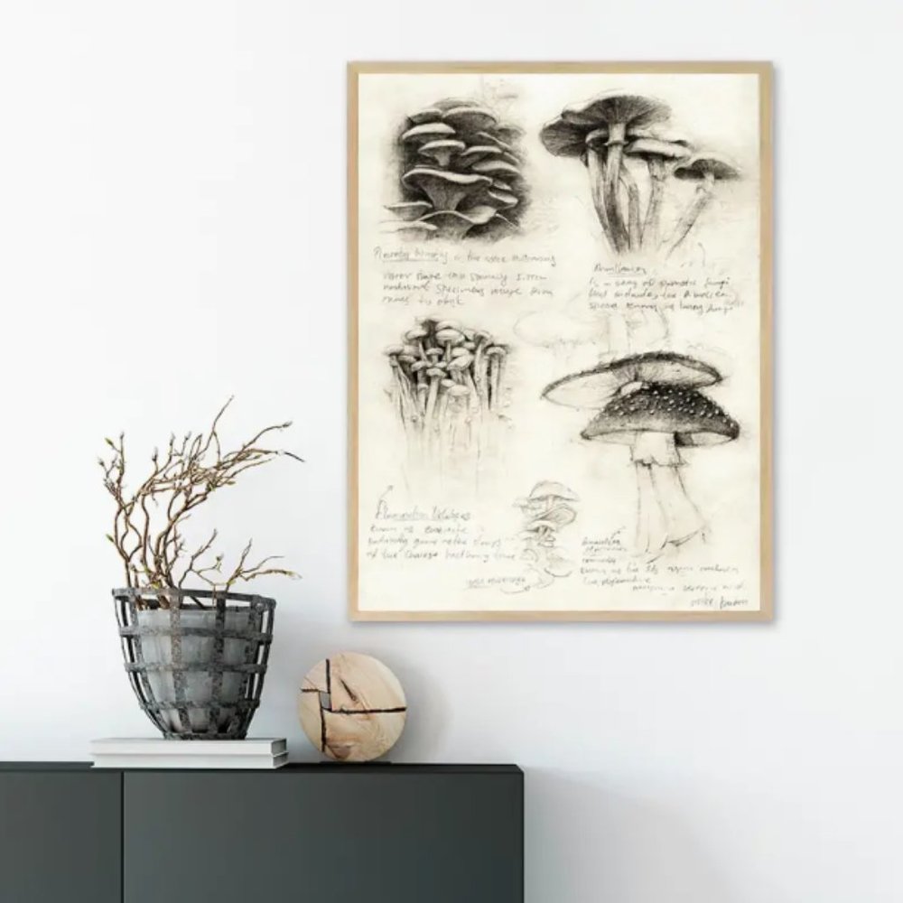 Mushroom Canvas Print Poster, Modern Vintage Wall Art Painting Canvas Wall Art